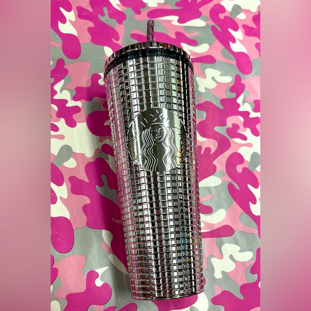 NEW Starbucks Silver GRID cut Venti 24oz Tumbler